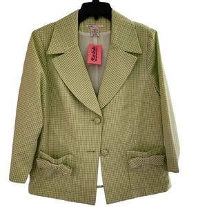 Ladies Green Gingham Plaid Seersucker Blazer - Size 10